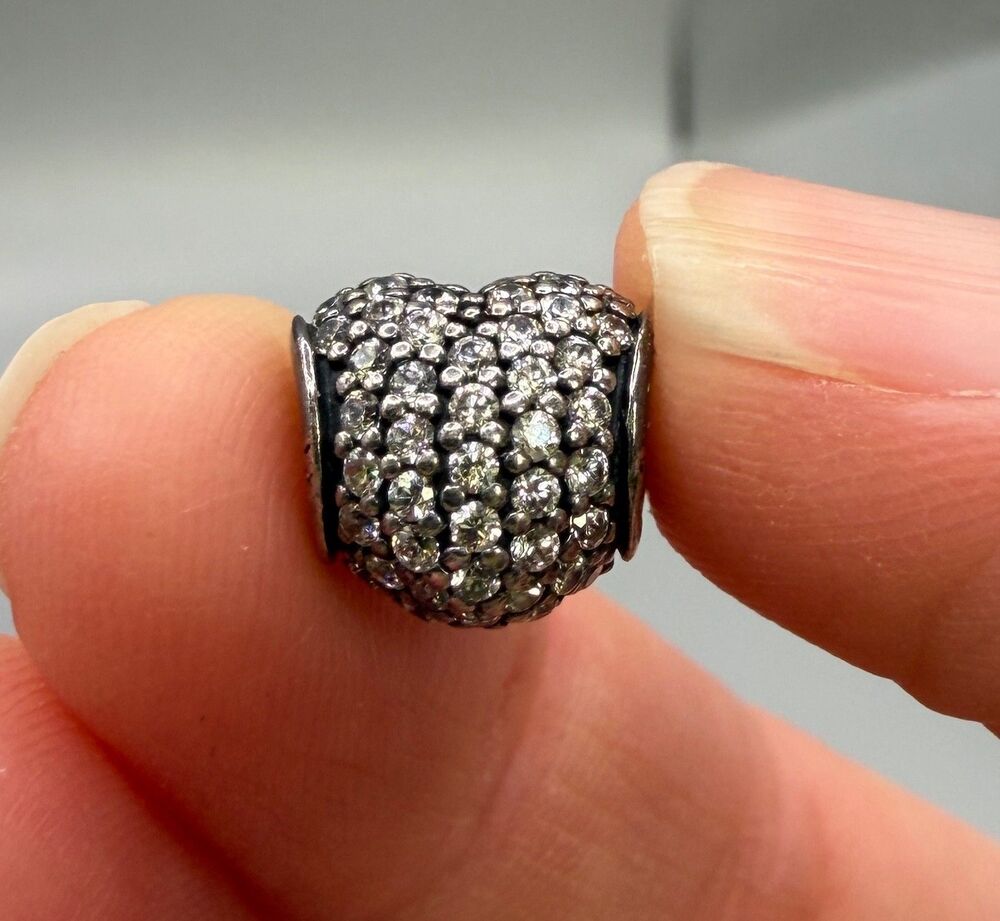 Pandora 925 Sterling Silver ALE Clear Pave CZ Heart Bead Charm - Retired